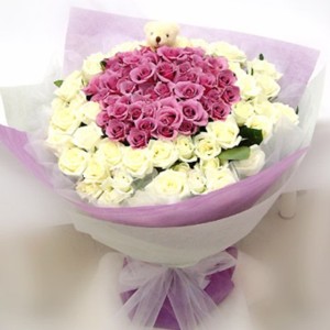 Perfect Blush - This brillint heart shape bouquet has 1 teddy bear, 99 pink roses, 100 white roses in elegant bouquet paper.<br><br>Code:156-2909-156-0000096790